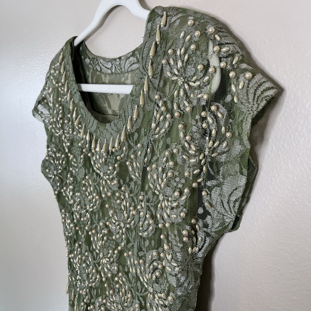 Vintage Dress Lace Drop Waist Beaded 20s Coquette Feminine Long Dairy Garden - Picture 4 of 10